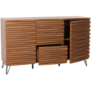 Mendler Sideboard HWC-M49, Schrank Kommode Highboard, 3D-Design Staufächer, Massiv-Holz Mango Metall 85x142x44cm - Walnuss-Optik