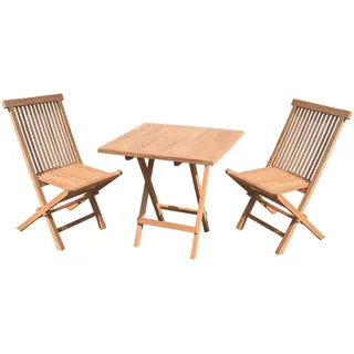 Teakholz Balkon Set 3 tlg. 60 cm Tisch und Stühle klappbar - Braun