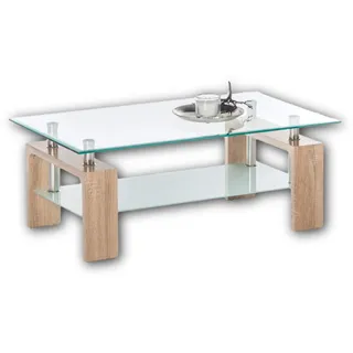 Stella MANGO II Couchtisch Glas in Eiche Sonoma Optik - geräumiger Glastisch mit Glasblage für Ihren Wohnbereich - 100 x 46 x 60 cm (B/H/T)