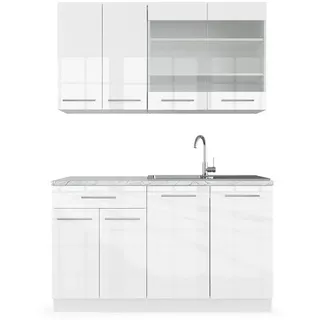 Vicco Küchenzeile Fame-Line 140 cm Weiß Hochglanz