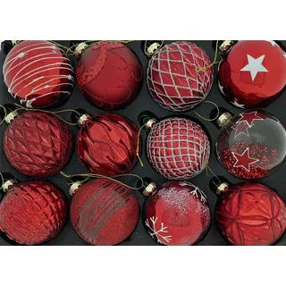 MC-Trend 12er Set edle Luxus Glas Weihnachtskugeln Ø 8cm Weihnachtsbaum Kugeln Christbaumkugeln Weihnachts Deko (ROT)