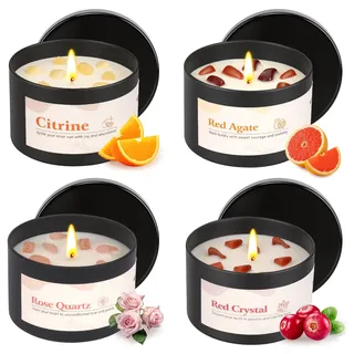 Duftkerzen Geschenkset für Frauen, 4x6.5oz Kristall Heilkerzen | 200Std Brenndauer, Spiritualität Aromatherapie Sojawachs Kerze Set, Geschenk für Weihnachten, Geburtstag, Valentinstag