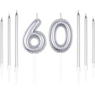 Silber 60th Geburtstagskerze, Silber Zahl 60 Kerzen für Kuchen, Silber dünne Party Kerzen, Happy Birthday Kerzen, Silber Kuchen Kerzen Kuchen Toppers für Mädchen Jungen Frauen Männer Geburtstag Dekor