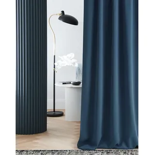 Room99 Vorhang mit Ösen Laurel 140 x 250 cm Breite x Höhe Verdunkelung Blickdicht Schiebegardinen Curtain Wohnzimmer Schlafzimmer Dunkelblau, 1 Stück