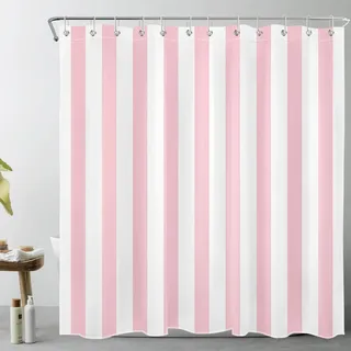 LB Rosa und weiß gestreift Duschvorhang 180x180cm Einfache geometrische Kunst Antischimmel Wasserdicht Badezimmer Vorhänge, Minimalist Polyester Stoff Bad Vorhang mit Haken