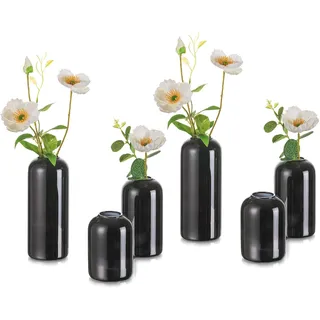 Hewory Kleine Vasen für Tischdeko: 6er Schwarz Vasen Set Glaszylinder Vase Glas, Klein Glasvase Modern Deko Vase Klein Blumenvase Glas für Wohnzimmer Hochzeit Party