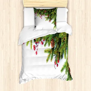 ABAKUHAUS Weihnachten Mantele, Baum-Zweig Kegel, Milbensicher Allergiker geeignet mit Kissenbezügen, 135 cm x 200 cm - 80 x 80 cm, Grün Braun - Grün
