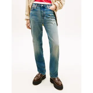 Straight-Jeans TOMMY JEANS "KIRA MR SLIM STR CBF BJ2032", Damen, Gr. 30, Länge 28, denim medium, Denim/Jeans, Obermaterial: 100% Baumwolle, unifarben, slim fit, Jeans Straight-Jeans