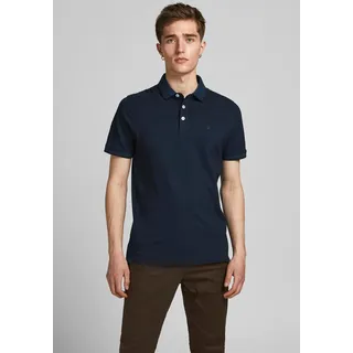 Poloshirt JACK & JONES "JJEPAULOS Poloshirt mit klassischem Kragen und figurbetonter Form", Herren, Gr. XS, blau (schwarz, navy), Piqué, Obermaterial: 100% Baumwolle, unifarben mit Farbeinsatz, schmal, Shirts Poloshirt, Logostickerei, modisch, schmal, Baumwolle, Polokragen