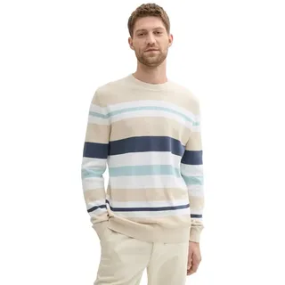 Tom Tailor Herren 1043234 Strickpullover mit Streifen aus Baumwolle, 36225-Sand White Multi Color Stripe, Medium