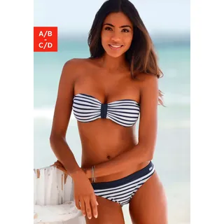 Bandeau-Bikini-Top VENICE BEACH "Summer", Damen, Gr. 32, Cup A/B, bunt (weiß, marine, gestreift), Xtra Life LYCRA, bedruckt, geblümt, gemustert, gestreift, Bikini-Oberteile Bandeau-Bikini-Top, mit kontrastfarbener Schlaufe, Topseller