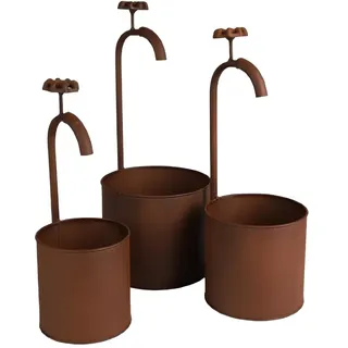 Garden & Metal Rost-Effekt, Set mit 3 Blumentöpfen aus Metall, Design Wasserhahn