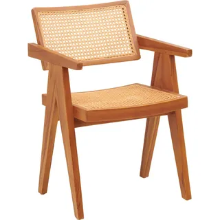Livetastic Armlehnstuhl , Naturfarben , Holz , Rattan, Teakholz , massiv , Wiener Geflecht , 58x80x55 cm , Holzmöbel, Sitzgelegenheiten Holz, Holzstühle