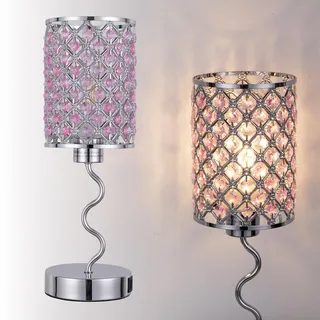 EOEYYOYB Kristall Nachttischlampe Touch Dimmbar, Tischlampe mit USB A+C Moderne, Kristalllampe Led Nachttischlampe Schlafzimmer, Wohnzimmer,Rosa