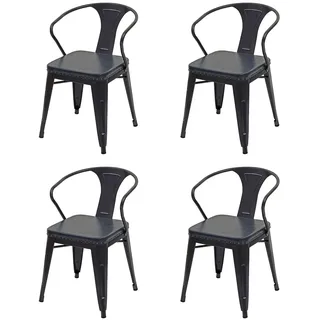 Mendler 4er-Set Esszimmerstuhl HWC-H10d, Stuhl Küchenstuhl, Chesterfield Metall Kunstleder Industrial Gastro ~ schwarz-grau