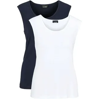Trägertop GOLDNER "Doppelpack aus weichem Viskose-Jersey", Damen, Gr. 46, blau (marine, weiß), Obermaterial: 95% Viskose CV. 5% Elasthan EL., Basic, normal, Rollkante, Tops Trägertop, Ohne