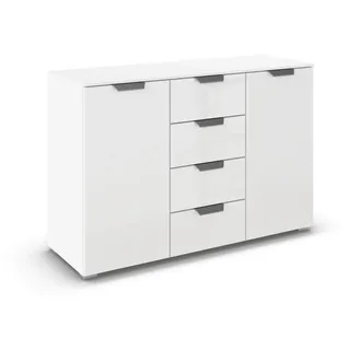 Xora Sideboard , Weiß , Glas, Holzwerkstoff , 4 Fächer , 4 Schublade(n) Schubladen , 120x81x42 cm , Blauer Engel, Goldenes M, Made in Germany , in verschiedenen Holzdekoren erhältlich , Kleinmöbel, Kommoden, Sideboards