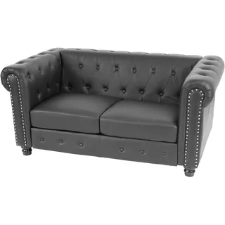 Mendler Luxus 2er Sofa Loungesofa Couch Chesterfield Kunstleder 160cm ~ runde Füße, schwarz