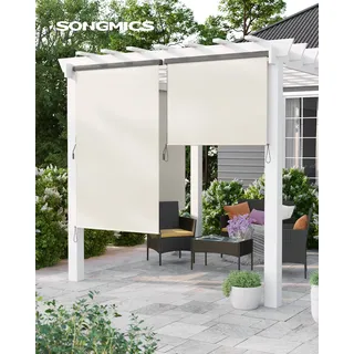 SONGMICS Alu Senkrechtmarkise für Balkon, Markise, Terrasse, 1,4 x 2,5 m (B x L), aus Polyester (280 g/m2), mit Grauer Markisenkassette, Vertikalmarkise für außen, Markise für Windschutz, Sonnenschutz und Sichtschutz, Beige GSA145BE - Beige