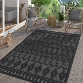 TT Home In-& Outdoor Teppich Wetterfest Balkon Küche Wohnzimmer Boho Skandi Design Größe 200 cm Rund - Grau
