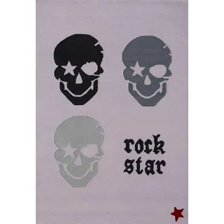 Rock STAR Baby Kinderteppich »RN2383-1«, rechteckig, 15 mm Höhe, handgearbeiteter Konturenschnitt, 80% Wollanteil, Motiv Totenkopf Rock STAR Baby grau B: 200 cm   1 St.