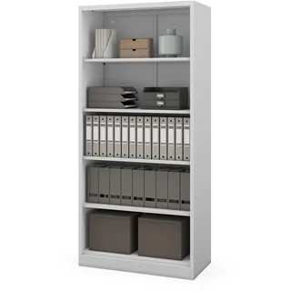 Jan Nowak Metallregal Ordnerregal, Stahl, 5 Ebenen, 90 x 195 x 45 cm | Vier höhenverstellbare Einlegeböden, je 40 kg Tragkraft, geschlossene Rückwand, Schraubmontage, für Büro und Archiv