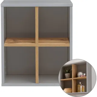 Wandregal PERM-80 in Platingrau mit Eiche Landhaus Nb., B/H/T: ca. 40,5/48,3/20,5 cm - Grau