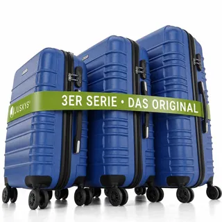 Juskys Hartschale Kofferset Reisekoffer 3 teilig - Zahlenschloss, geräuscharme 360° Rollen groß, Teleskopgriff, leicht - Koffer in Blau - Blau