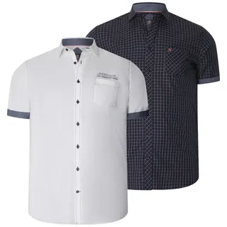 Kurzarmhemd JAN VANDERSTORM "Doppelpack Hemd HENOCH", Herren, Gr. 4XL, weit, blau (dunkelblau weiß), Obermaterial: 100% Baumwolle CO., Hemden Kurzarmhemd