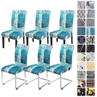 Stuhlhussen 4er/6er Set Blau Schwingstuhl Elastisch Abnehmbar Waschbar für Esszimmer Restaurant Hochzeit (Blauer Türkis, 6 Stück)