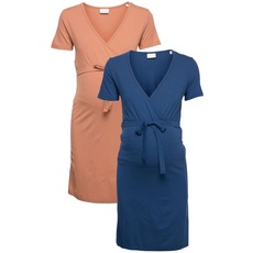 2er Pack MAMALICIOUS Damen Umstands-Kleider aus Tencel Jersey-Kleid für werdende Mütter 49554105 Navy/Beige