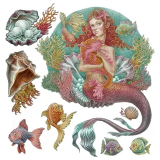 Wallfluent Wandaufkleber 130x129cm - Meerjungfrauen-Zeichentrickwelt , Multicolor , Kunststoff , Rechteckig , 130x129x0.1 cm , Tapeten & Wandverkleidungen, Wandtattoos & Sticker, Wandtattoos