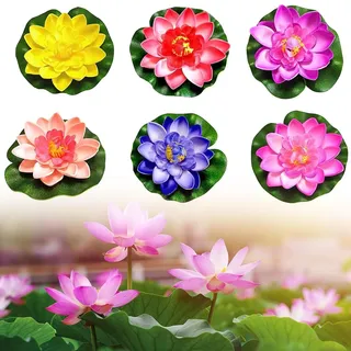 6 Stück Schwimmende Blumen, Seerosen Künstlich, Künstliche Lotusblumen Teich, Artificial Lotus, Schwimmende Teichdekoration, Seerose Lotusblüte für Verwendet in Pools, Aquarien, Bachszenen (Farbe)