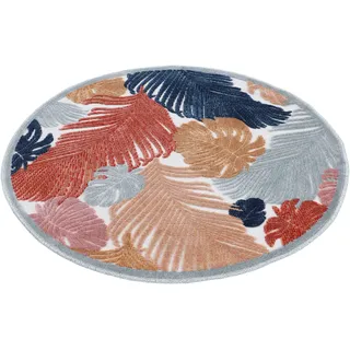 carpetfine Teppich »Deja 104« rund 4 mm Höhe robustes Flachgewebe, Motiv- Floral Palmenblätter, Hoch-Tief Effekt, bunt