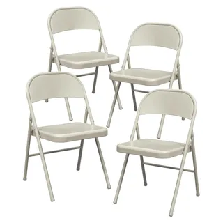 Klappstuhl für den Balkon, 4er Set, Metall, Beige, Stapelstuhl für Garten, Küche, Esszimmer, Büro, Outdoor