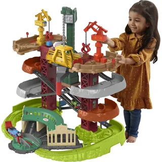 Thomas & Friends Thomas and Friends Multi-Level Train Set with Thomas and Percy Trains plus Harold and 3 Cranes, Super Tower, GXH09