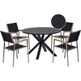 BELIANI Gartenmöbel-Set, schwarz Aluminium, Edelstahl, Keramik, Glas, Tischplatte mit Marmoreffekt, 4 Sitzer, Outdoor-Möbel, modern - Schwarz, Silber