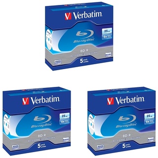 Verbatim BD-R Single Layer 6 -fache Brenngeschwindigkeit, Printable Surface Scratchguard Plus,5 Stück (Packung mit 3)