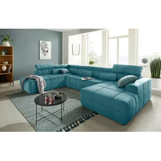 DOMO collection Wohnlandschaft Kunstleder U-Form 3-Sitzer Blau