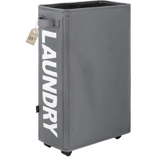 TOTANKI Mobiler Wäschekorb mit 4 Rollen und Beidseitigen Griffen, Faltbarer Wäschekorb, Zusammenklappbarer Wäschesortierer und -Organisator, Hoher Aufbewahrungskorb (Grau, M)