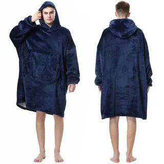 MOKANI Kuscheldecke mit Ärmeln und Kapuze Hoodie Decke, Dark Blau | Decken Hoodie Decke mit Ärmeln, Übergröße Kapuzenpullover für Damen Herren