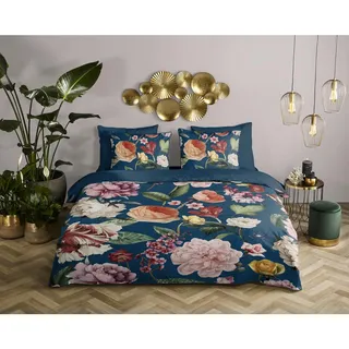 Bettwäsche , Blau , Textil , Blume , 140x200 cm , Oeko-Tex® Standard 100 , atmungsaktiv, bio , Heimtextilien, Bettwäsche & Leintücher, Bettwäsche