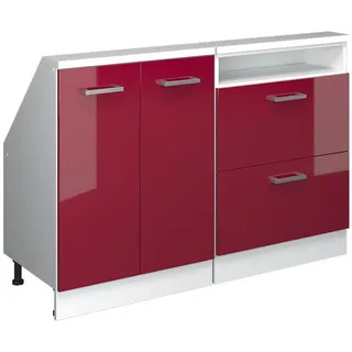 Vicco Küchenschrank FÜR Dachschrägen R-Line Rot Hochglanz/Weiß 120 cm 2er Set , Rot, Weiß , Holzwerkstoff , Rechteckig , 120x83.8x46 cm , Küchen, Küchenmöbel, Küchenschränke, Küchenunterschränke