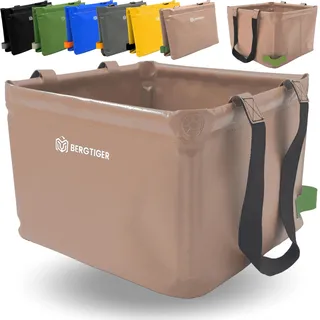 BERGTIGER® Faltschüssel Camping 18/22/26L mit EXTRA GRIFF I Faltbare Outdoor Spülschüssel & Spülwanne I Waschschüssel faltbar zum Abwaschen I robustes Camping Zubehör (Khaki/Olive - 18 Liter)