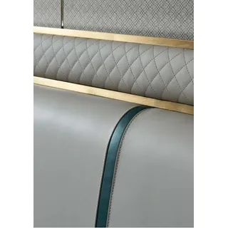 Bett Schlafzimmer Beige Doppelbett Lederbett Modern Design Möbel Holz Luxus Neu - Beige