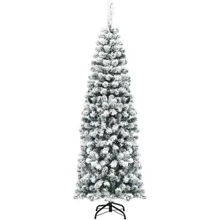 Costway Bleistift Weihnachtsbaum mit Schnee Grün 180 cm