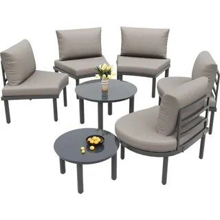 Gartenmöbel - Lounge-Set - 5-Sitzer Bogensofa - 2 Couchtische - Gehärtetes Glas - Rahmen aus galvanisiertem Eisen - Montage erforderlich - Hellgrau