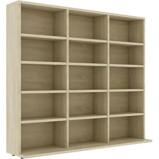 vidaXL CD Regal mit 15 Fächern DVD Bluray Medienregal Medienschrank Aufbewahrung Standregal Regalwand Bücherregal Sonoma-Eiche 100x23x89,5cm Holzwerkstoff