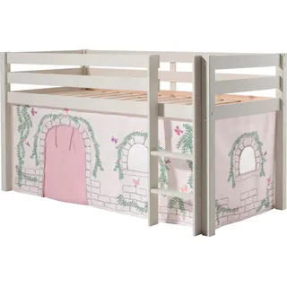 Vipack Hochbett »Pino, Spielbett massiv Kiefer, stabil gebaut, 3 Korpusfarben zur Wahl« inkl. Rolllattenrost, Leiter und Absturzschutz, mit oder ohne Rutsche, Textil-Set "Astronaut", inkl. Vorhang, mit oder ohne Tunnel, weiß