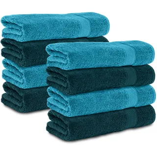 Komfortec 8er Handtücher 50x100 cm Set aus 100% Baumwolle, Frottee, Weich, Petrol/Türkis